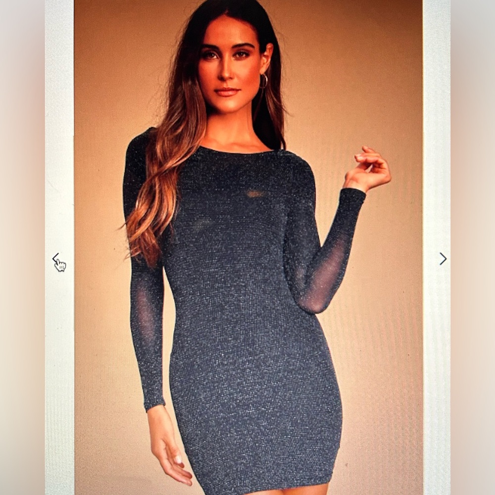 Black and Silver Backless Long Sleeve Bodycon Dress, Small
